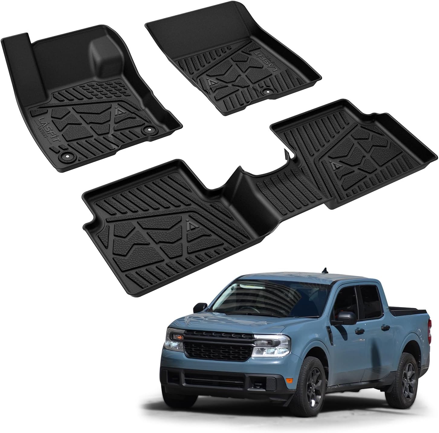 LASFIT Floor Mats for Ford Maverick 2022-2025 2026 (for EcoBoost Gasoline Models Only) All Weather Car Floor Pretoctor TPE Truck Liners for Ford Maverick Gas, 1st & 2nd Row Black