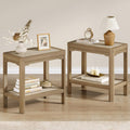Eclatara Rattan Night Stand Set of 2 - Farmhouse 2 Tier End Table for Bedroom - Accent Side Table wtih Open Storage Shelves for Small Space Narrow Coffee Table Bamboo, Oak