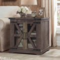 Farmhouse End Table, 24' Large End Tables with Storage, Rustic Square Sofa Beside Table with Glass Barn Door, Wood Side Table Square Nightstand for Living Room, Bedroom, Office (Antique Finish)