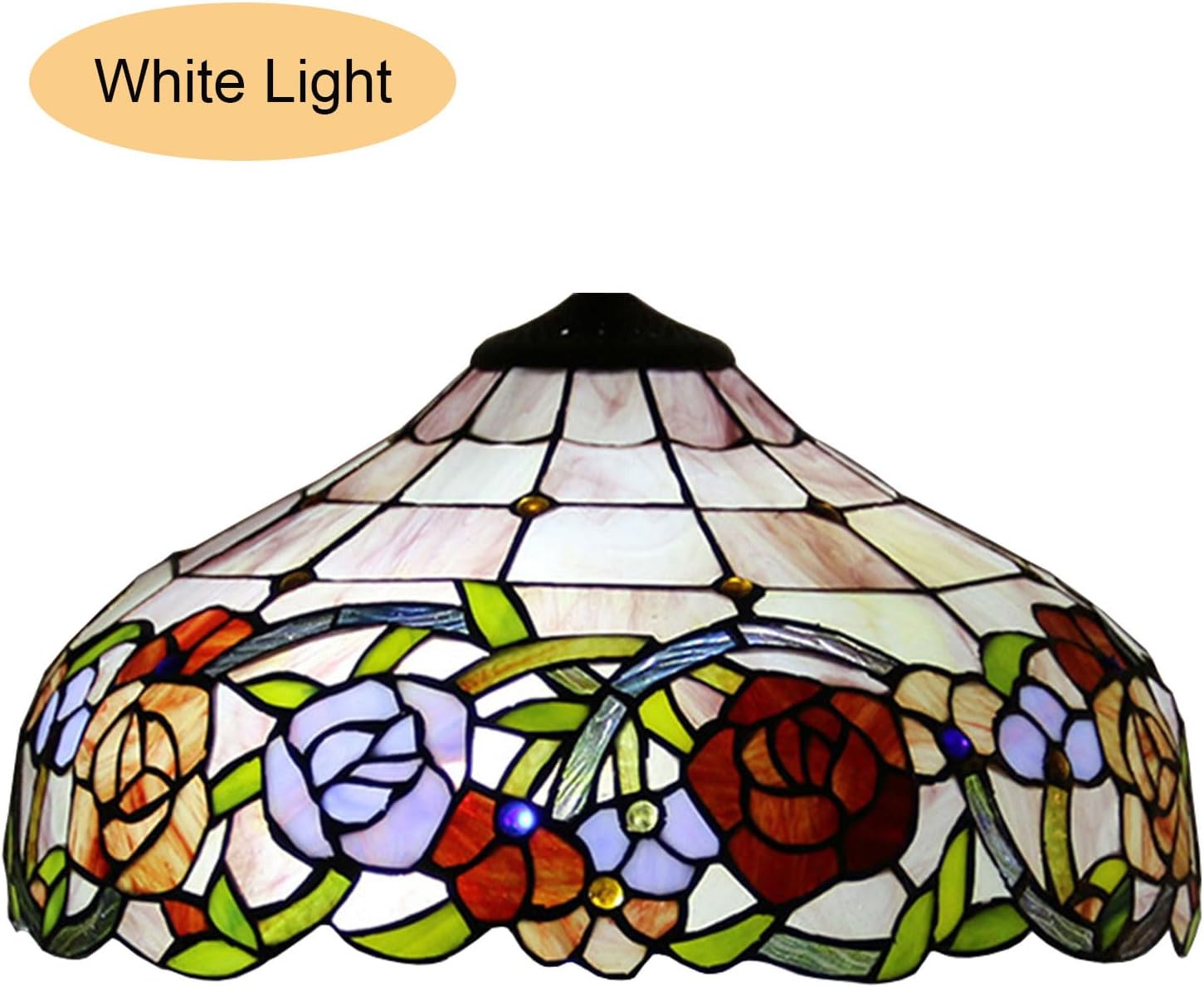 Rose Table Lamp Shade Replacement Only 16X9 Inch Tiffany Style Stained Glass Cream Amber Lampshades, Vintage Pastoral Romance Light Cover for Desk Light Floor Lamp Pendant Ceiling Lamp,A1
