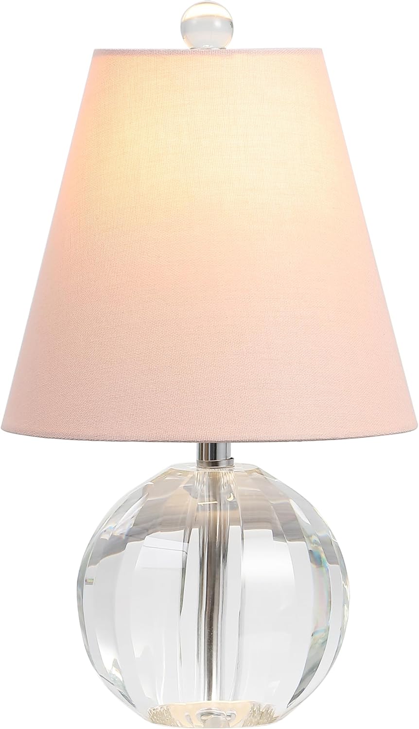 JONATHAN Y 16' Clear/Pink Crystal Ball LED Table Lamp, White Modern Bedside Lamp, with White Linen Empire Shade, Glam Orb Glass Nightstand Lamp for Living Room, LED Bulb (JYL2079C)