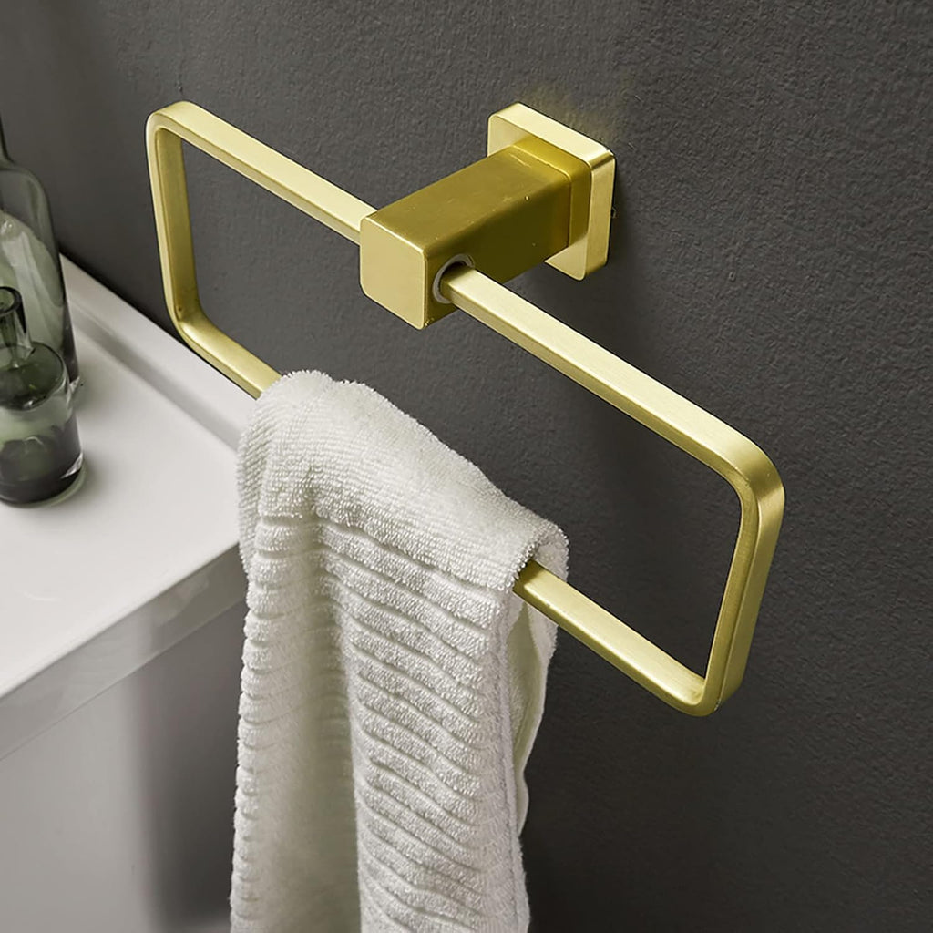 Gold Bath Towel Holder Hand Towel Ring Hanging Towel Hanger Bathroom Accessories Contemporary Hotel Square Style Wall Mount