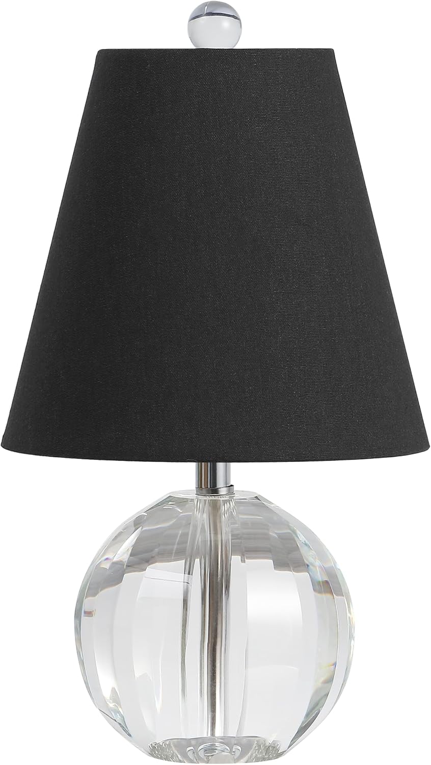 JONATHAN Y 16' Clear/Black Crystal Ball LED Table Lamp, White Modern Bedside Lamp, with White Linen Empire Shade, Glam Orb Glass Nightstand Lamp for Living Room, LED Bulb (JYL2079B)