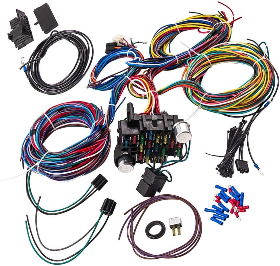 Universal Wiring Harness Kit - 21 circuit wiring harness Standard Color Wire Harness Kit Replacment for Chevy Mopar Hotrods Ratrods Ford Chrysler Universal Automotive Wiring