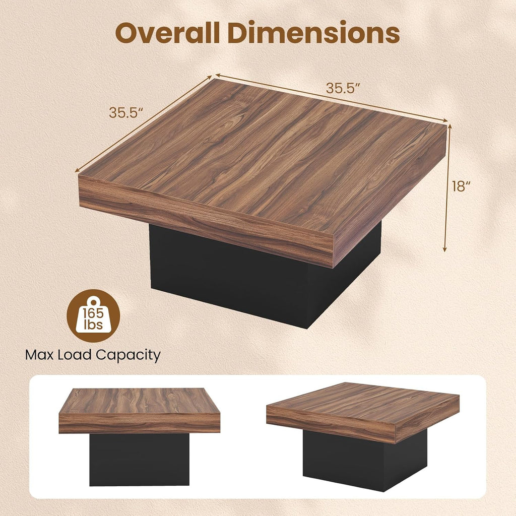 GOFLAME LED Coffee Table for Living Room, 35.5' Square Center Table with Storage, Adjustable Light Colors, Speed & Brightness, Remote Control, Farmhouse, Wooden Accent Tea Tables (Rustic Brown)