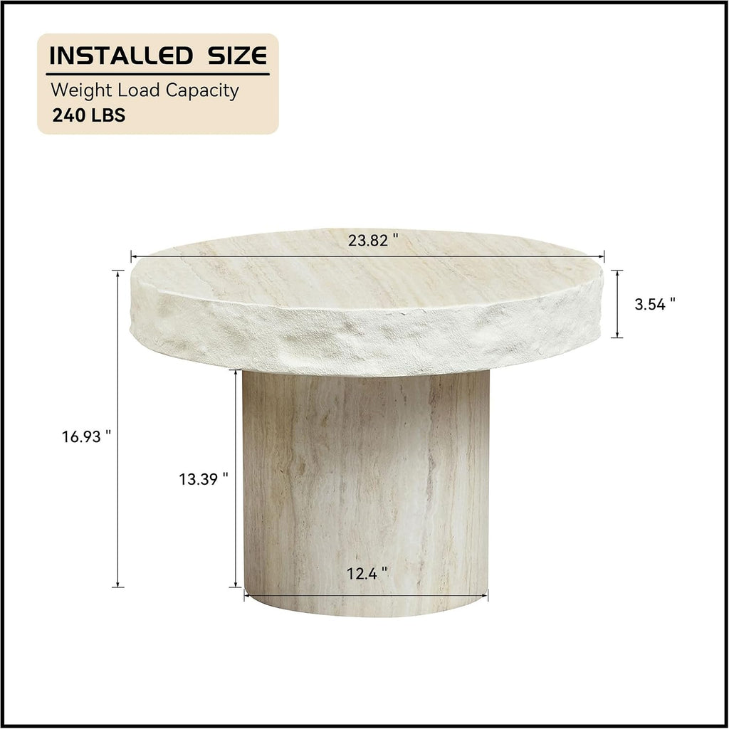 23.82' Round Side Table Small Coffee Table Faux Marble Pattern End Table Cement Stone Sofa Side Table for Living Room Apartment No Assembly