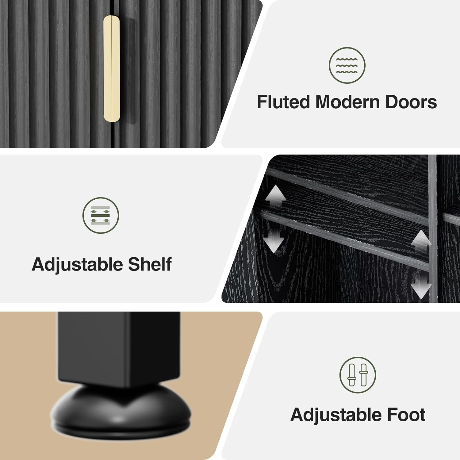 Over The Toilet Storage Cabinet with Fluted Doors and Adjustable Shelf, Tall Bathroom Organizer with Metal Stand Space Saver Over Toilet , Wood Rack for Bathroom, Restroom, Laundry, Natural Black