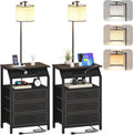 End Table with Floor Lamp Set of 2, Nightstand with Charging Station, Floor Lamp Table with 3-Color Temperature Bulb, Bedside Table Night Stand with 3 Drawers for Bedroom, Living Room, Black