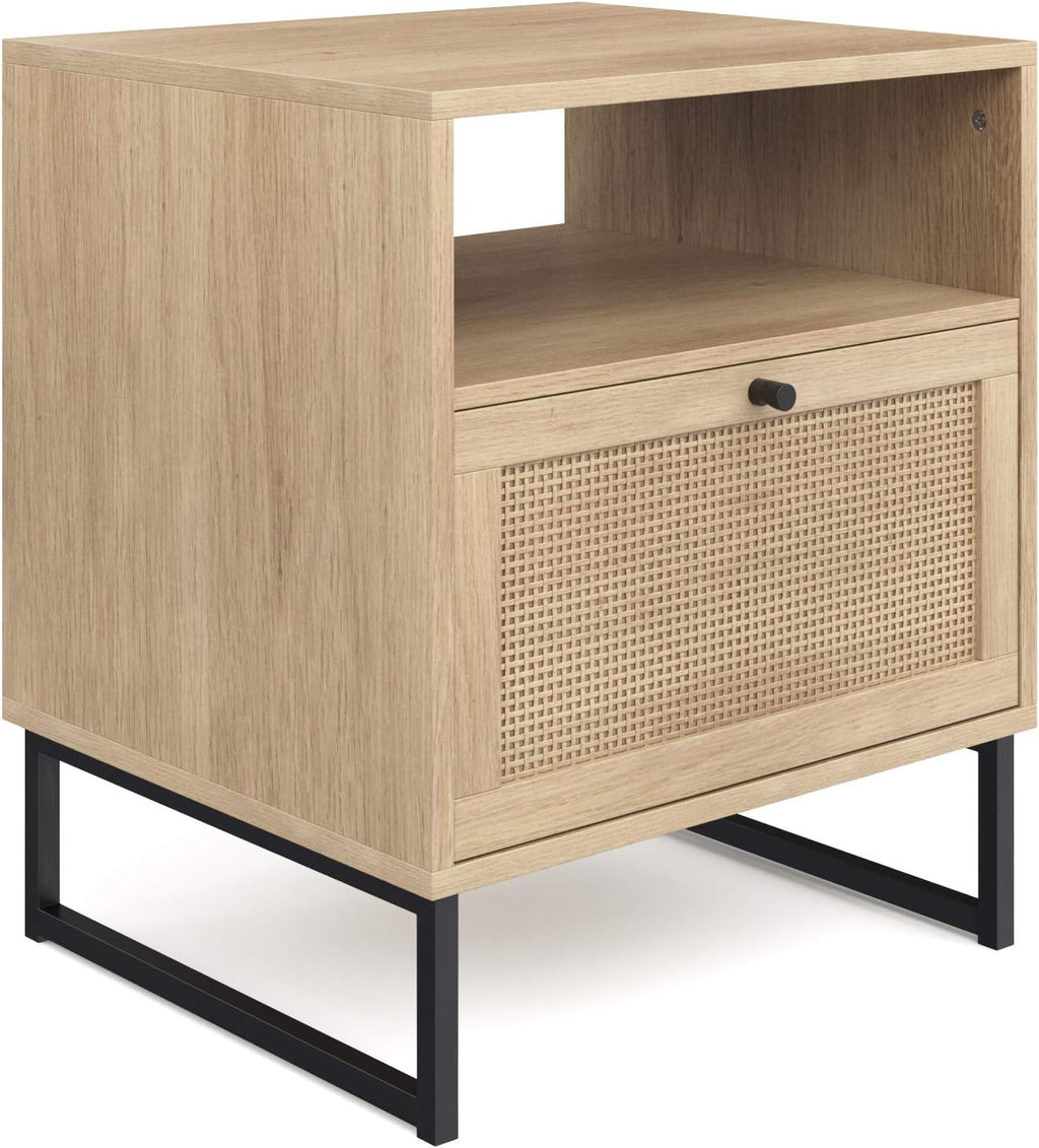 Nathan James Mina Side, End or Accent Table in a Natural Oak Wood Finish & Matte Black Accents with Storage for Living Room or Nightstand for Bedroom, Oak/Black, Set of 2