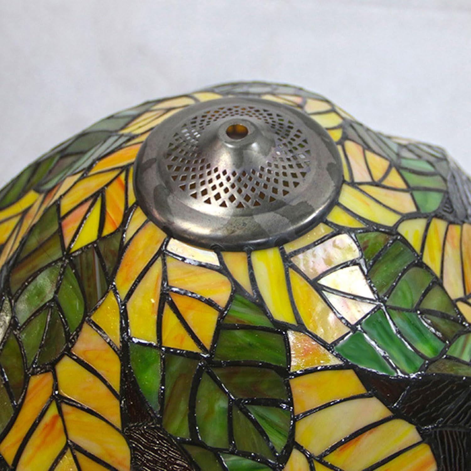 Tiffany Table Lamp Shade Replacement Only 20X9 Inch Stained Glass Lampshades, Pastoral Romance Yellow Green Leaf Light Cover for Desk Light Floor Lamp Pendant Light Study Reading Lamp
