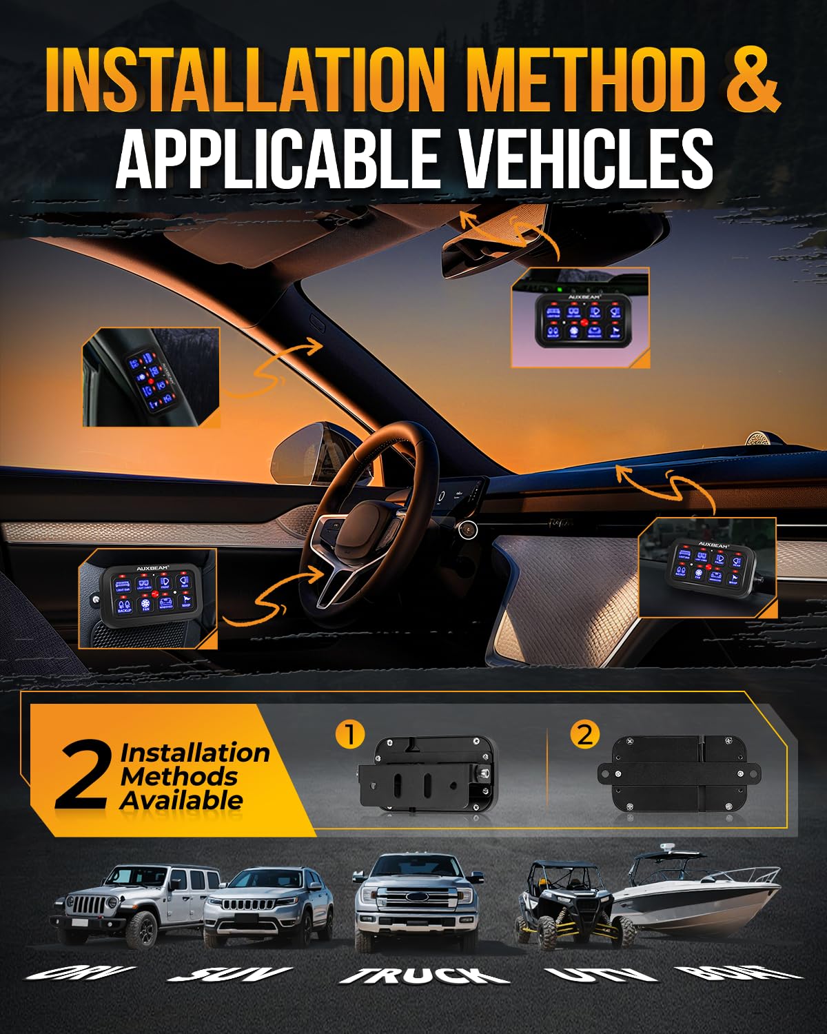 Auxbeam 8 Gang Switch Panel BB80 Universal Circuit Control Relay System Automatic Dimmable LED Switch Control Panel Switch Pod Touch Switch Box for Car Truck Offroad ATV SUV - Blue, 3 Years Warranty