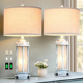 AIEAMPDO 25' Rustic Table Lamps Set of 2, Vintage Nightstand Lamps with 2 USB Ports, Farmhouse Antique White Desk Lamp with Glass Night Light for Living Room Bedroom Dorms, 4 Bulbs Included