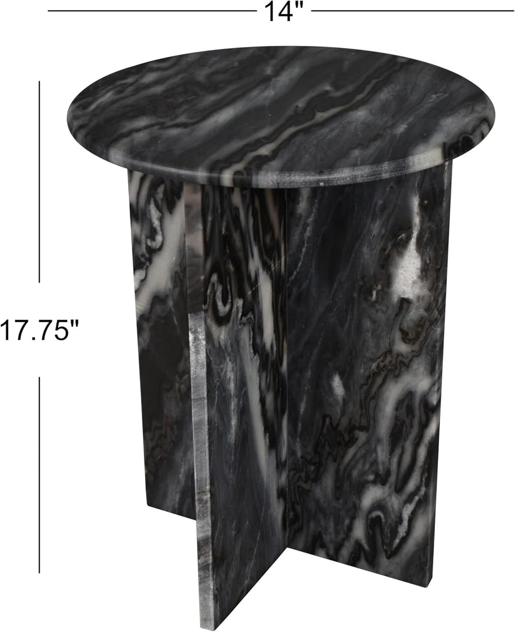 JONATHAN Y MTB1103B Javier 17.75' Contemporary Natural Marble Handmade X-Shaped End Table for Living Room, Bedroom, Bathroom, Black/Gray