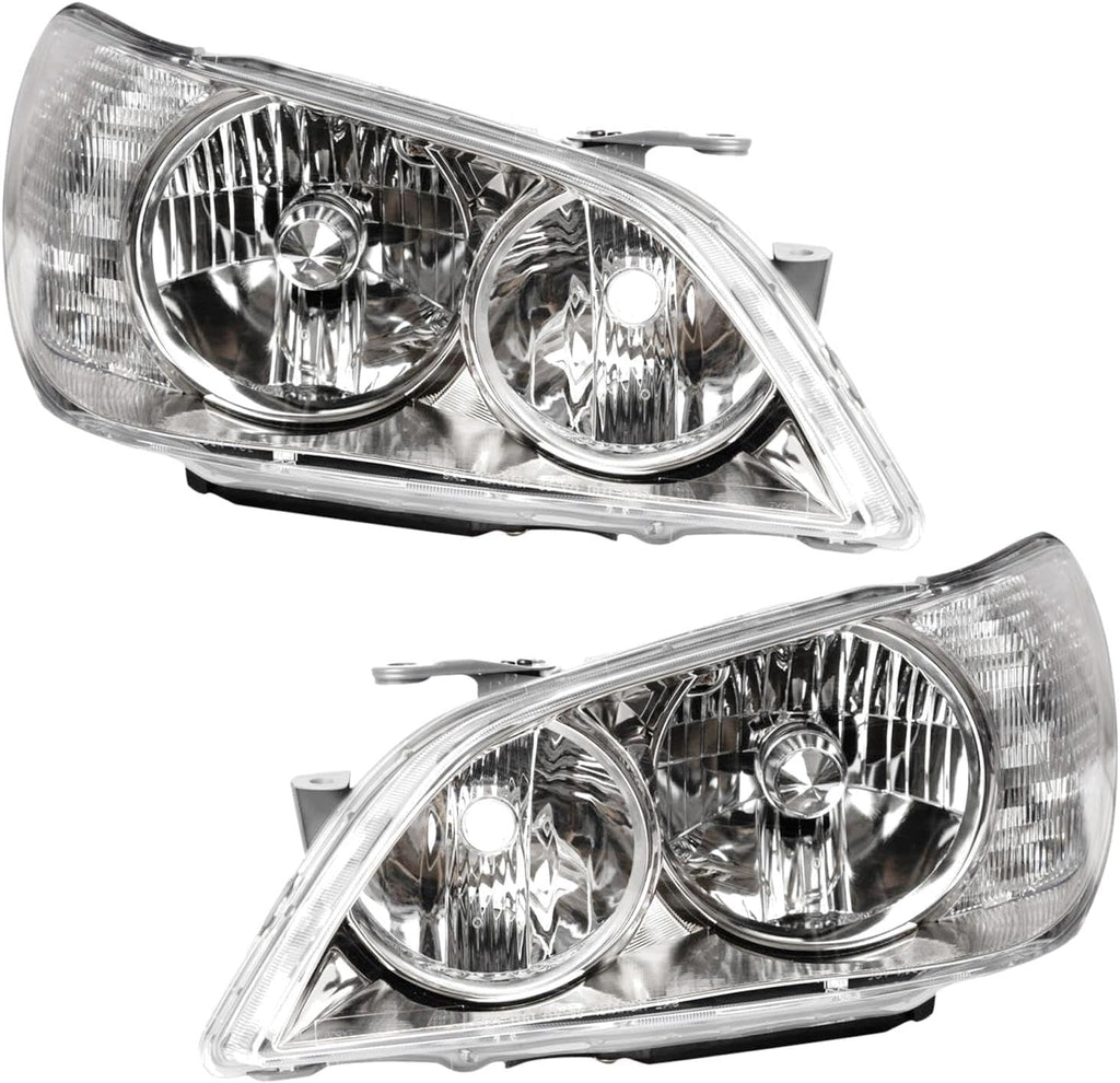 TRQ 2 Piece Headlight Assembly Set Chrome Bezel Driver & Passenger Side Compatible with Lexus IS300 2001-2005 LX2502121 LX2503121 8111053040 8115053040