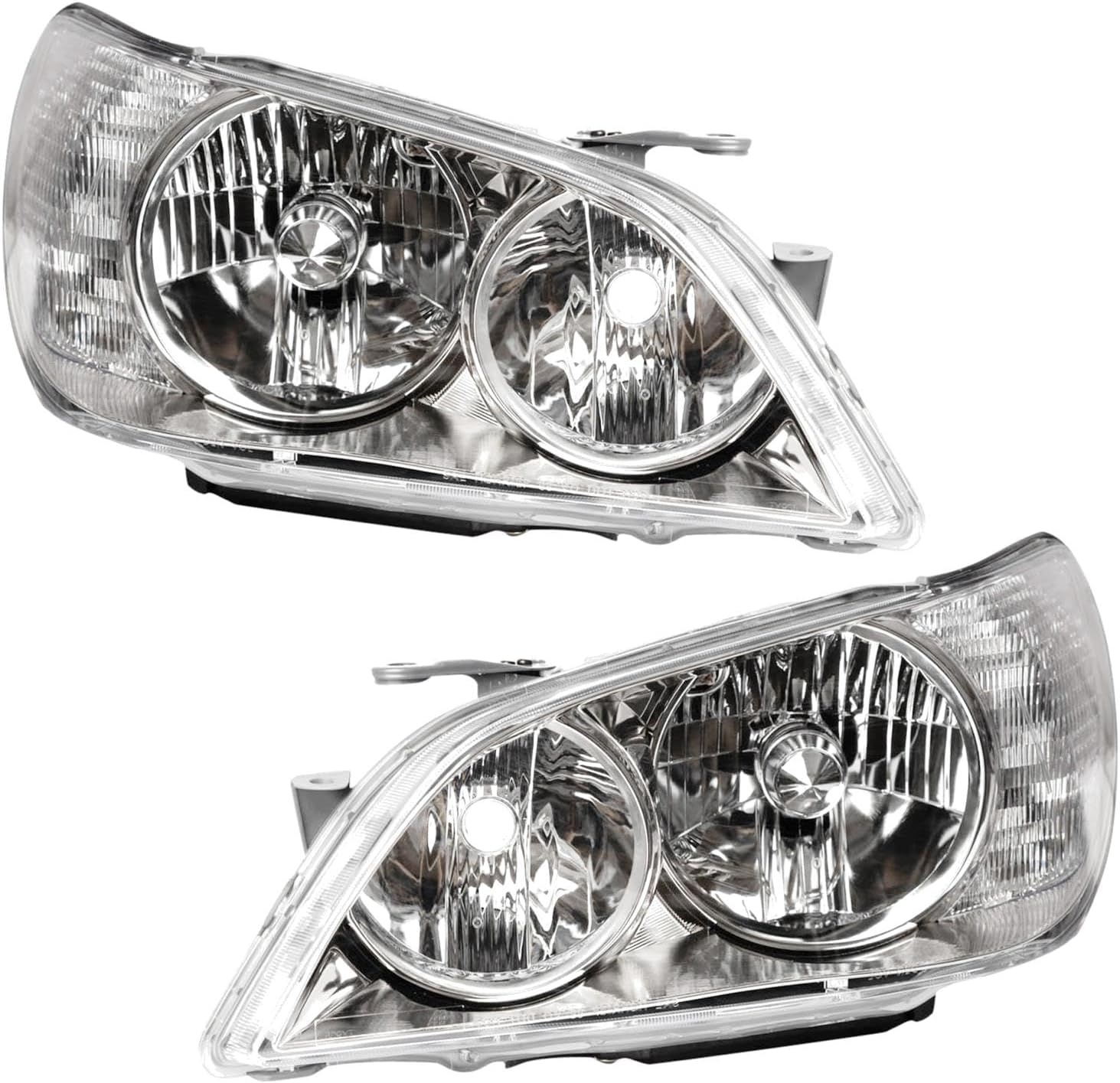 TRQ 2 Piece Headlight Assembly Set Chrome Bezel Driver & Passenger Side Compatible with Lexus IS300 2001-2005 LX2502121 LX2503121 8111053040 8115053040