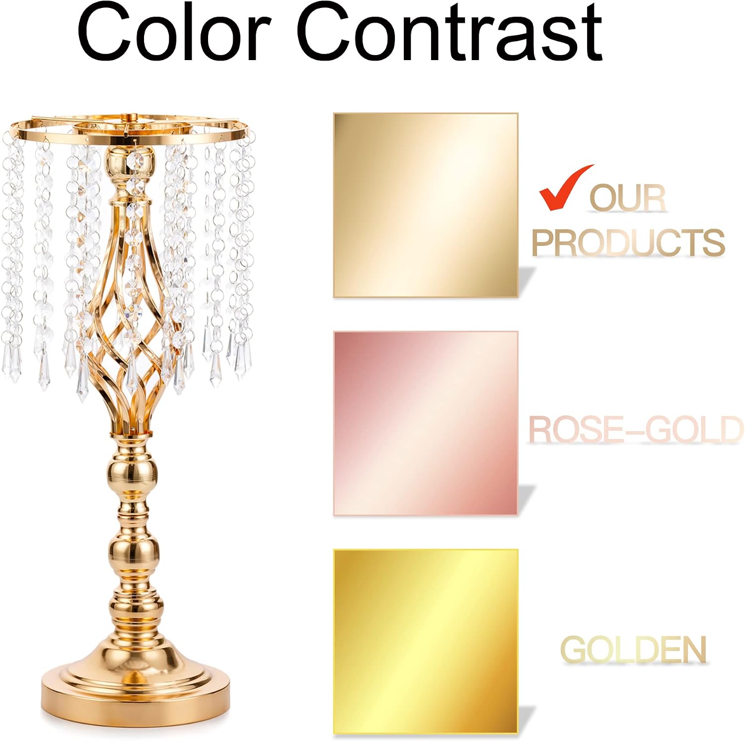 Gold Vases Centerpieces for Wedding: 19.3' Tall Flower Stand with Crystal Patent for Table Center Piece Party Event Set of 10