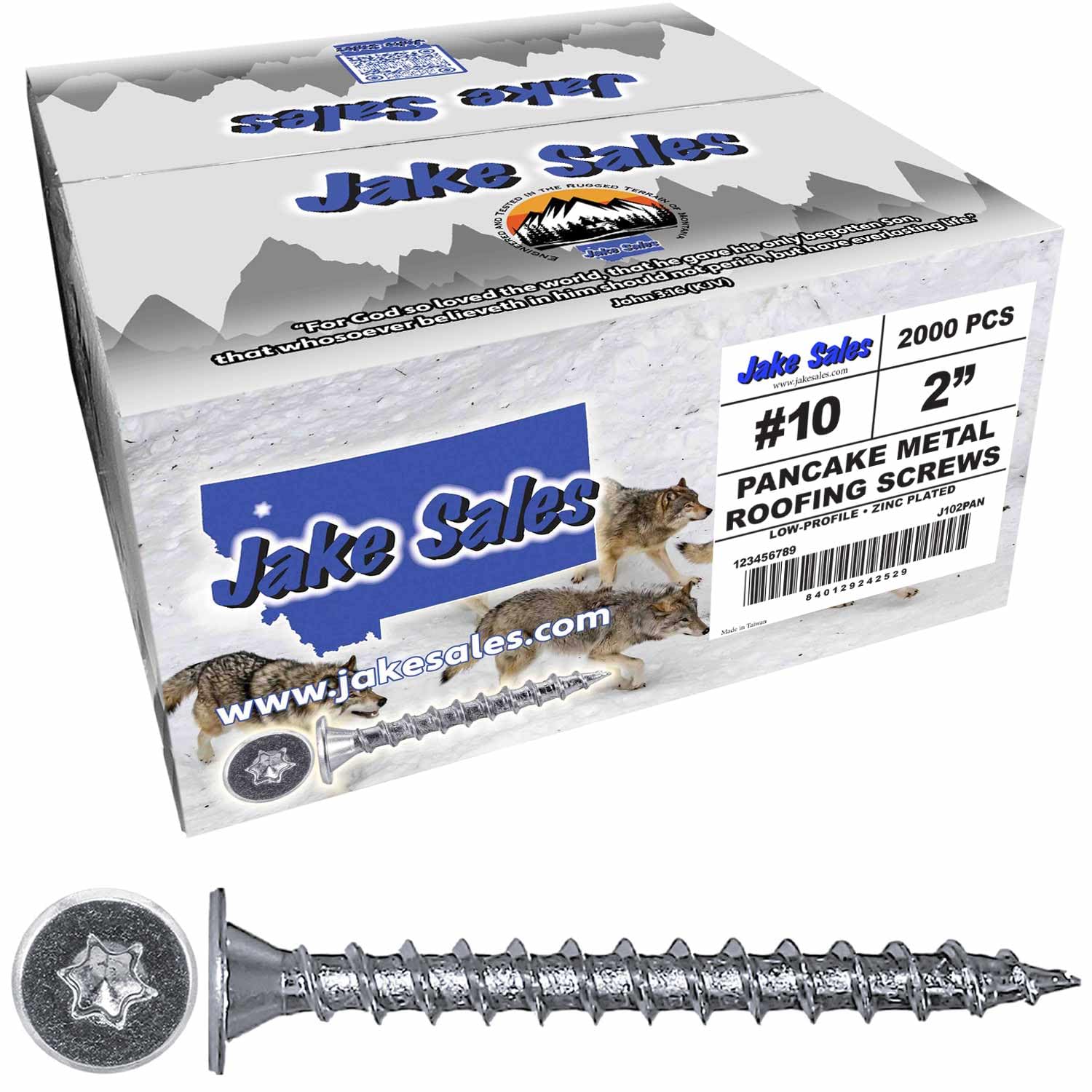 10 x 2 Low Profile Pancake Head Roofing Screws - Wood to Metal - for Standing Seam Roofs - Zinc Plated - 20 X 250 Bags - 5,000 Screws