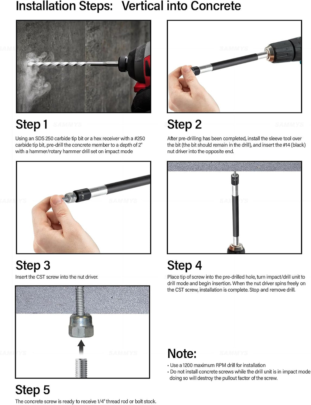 Everflow Sammys 8042957-100 DST 20 3/8 Inch Screw Vertical Threaded Rod Anchor Designed for Steel Structure, Steel with Electro-Zinc, Corrosion Resistance, 1/4-14 x 2 Inch Screw Length - (Pack of 100)