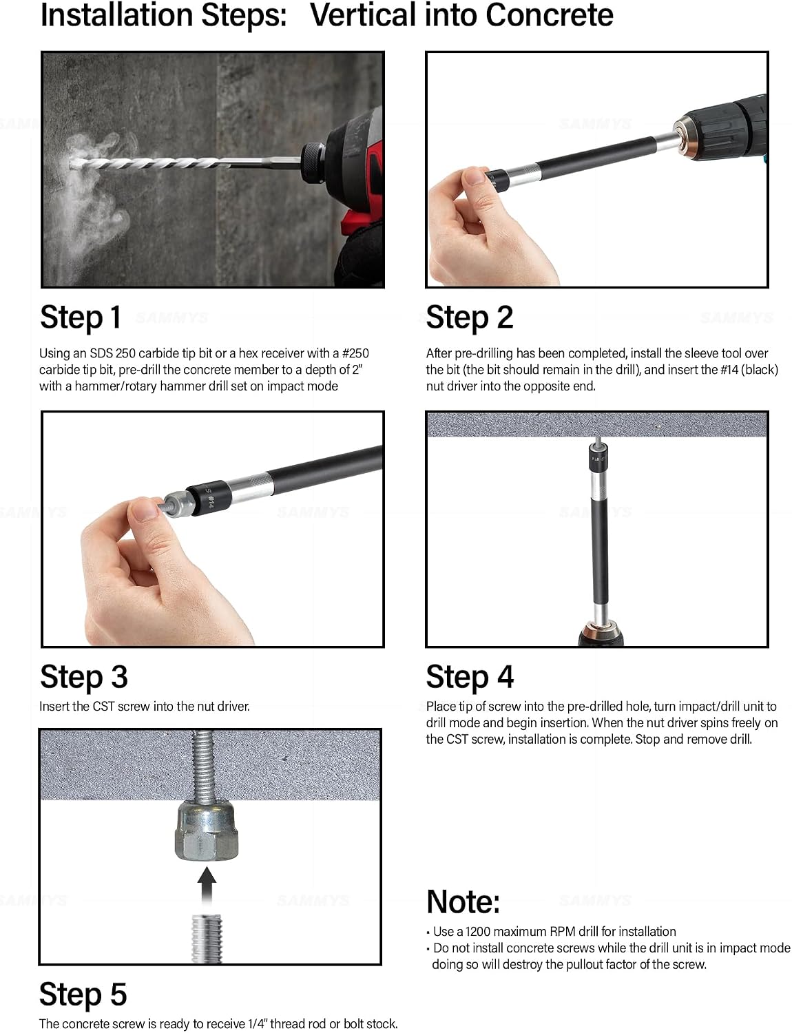 Everflow Sammys 8042957-100 DST 20 3/8 Inch Screw Vertical Threaded Rod Anchor Designed for Steel Structure, Steel with Electro-Zinc, Corrosion Resistance, 1/4-14 x 2 Inch Screw Length - (Pack of 100)