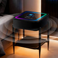 LED Smart Nightstand with Bluetooth Speaker & Wireless Charging, Modern End Table with RGB Lights, Tempered Glass Touch Panel, USB/Type-C/AUX Ports, Easy Assembly, 65W HiFi Sound System, Black