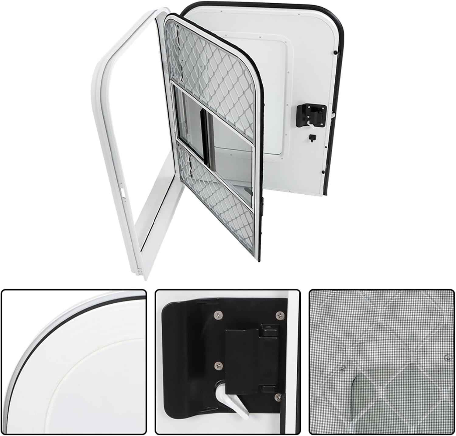 labwork Passenger RV Entry Door with Radius Corners on Top and Square Bottom with Screen Door and Window 26(W) × 36(H) White