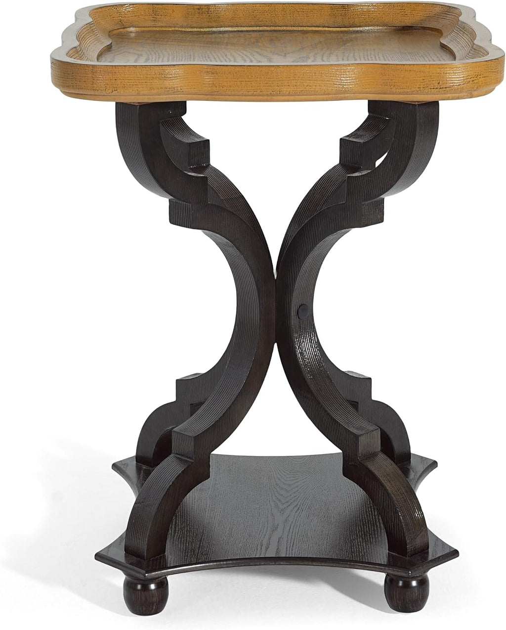 Christopher Knight Home Eudora 25' Small End Table, Hourglass Design Accent Table with Lipped Tabletop, French Country Furniture, Wooden Small Coffee Table, Living Room Side Table, Black + Natural