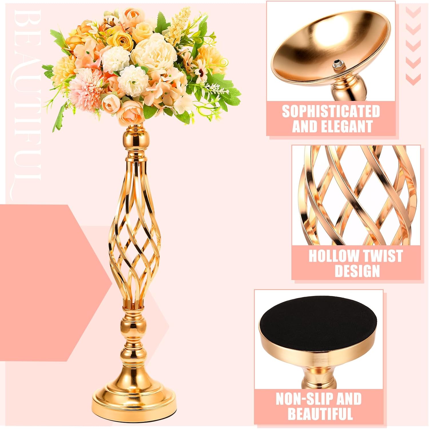 Rtteri 20 Pcs Metal Flower Arrangement Stand Wedding Flower Centerpieces Stand Elegant Metal Vase Candelabra Candle Holder for Wedding Reception Table Decor Party Hotel Home Decor (Gold,Medium)
