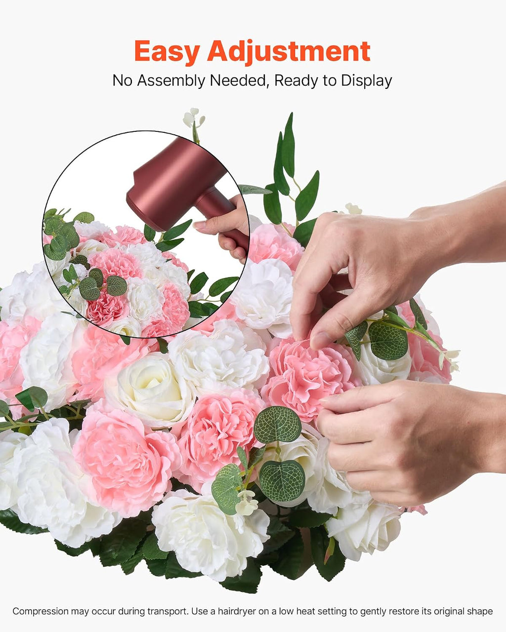VEVOR Flower Ball Arrangement Bouquet 10 PCS, 17.7-Inch Diameter Artificial Flower Balls Wedding Table Centerpieces, Rose Arrangements for Wedding Centerpiece Home Decorations, Pink and White Roses