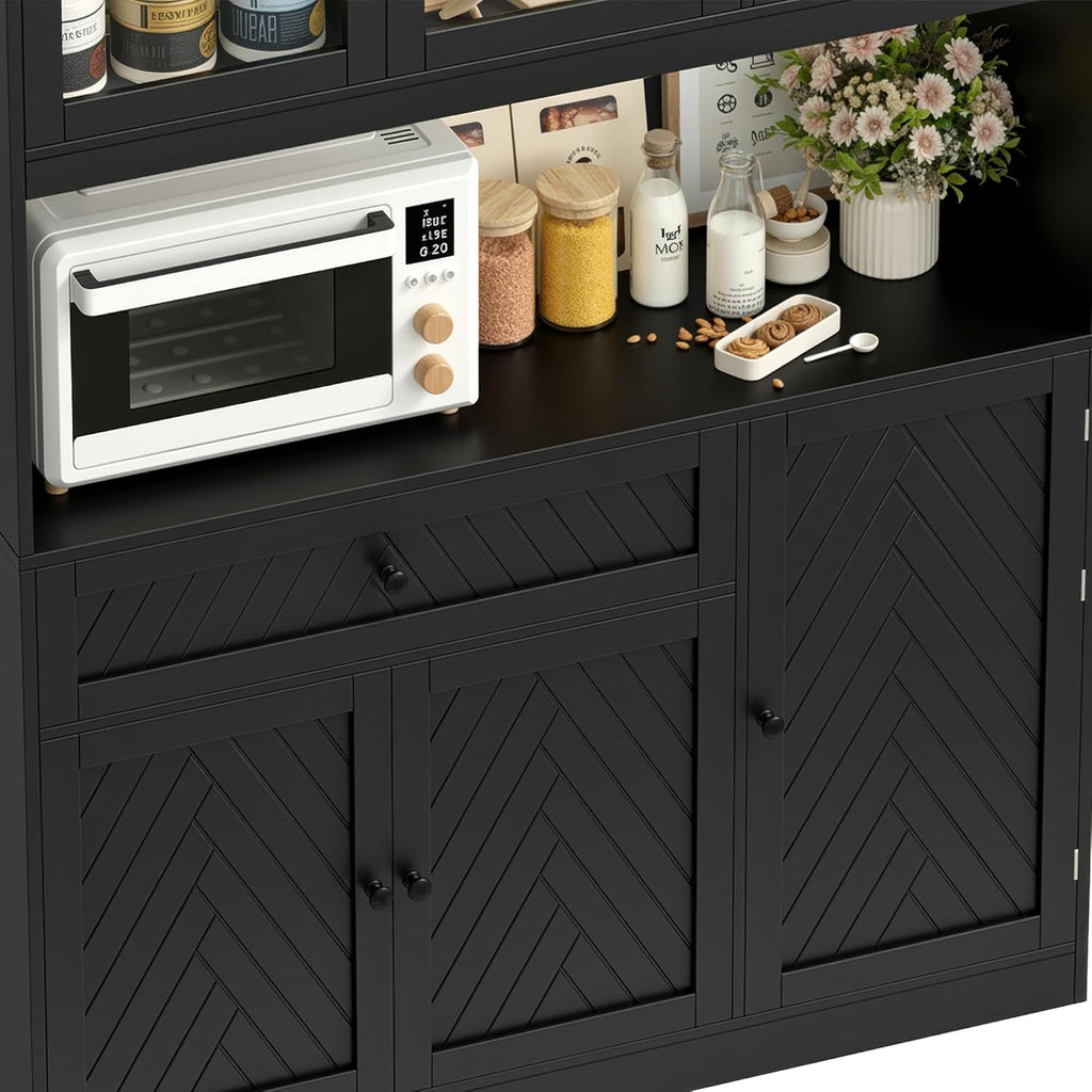 BOTLOG 72' Tall Kitchen Pantry Storage Cabinet, Modern White Kitchen Hutch with Large Storage Drawer, Countertop, Adjustable Shelves, Food Pantry Cabinets for Dining Room, Living Room (Black)