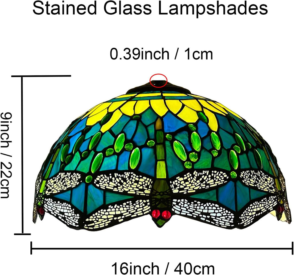 16-Inch Dragonfly Lampshade Replacement, Tiffany Style Stained Glass Lamp Shade Only for Table Lamps Pendant Lamps Floor Lights Ceiling Fixture,Green