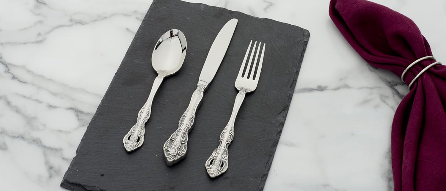Oneida Silverware Set For 4, Michelangelo 20-Piece Fine Flatware Set, Service For 4, Heavyweight 18/10 Stainless Steel, Mirror Finish, Dishwasher Safe, Knives Spoons & Forks Sets (Silver, 20 Piece)