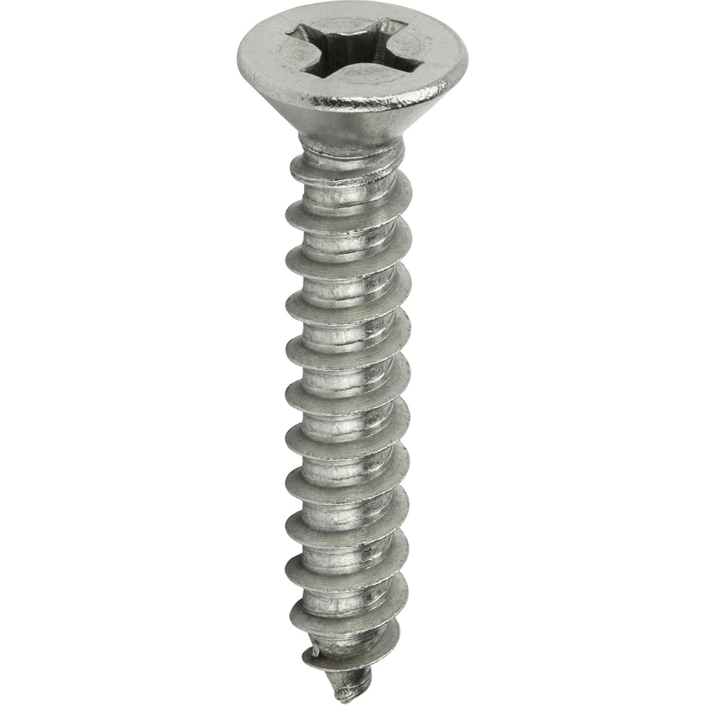 #10 x 2 Flat Head Sheet Metal Screws, Phillips Drive, Stainless Steel 18-8, Full Thread, Bright Finish, Self-Tapping, Quantity 2500 By Fastenere