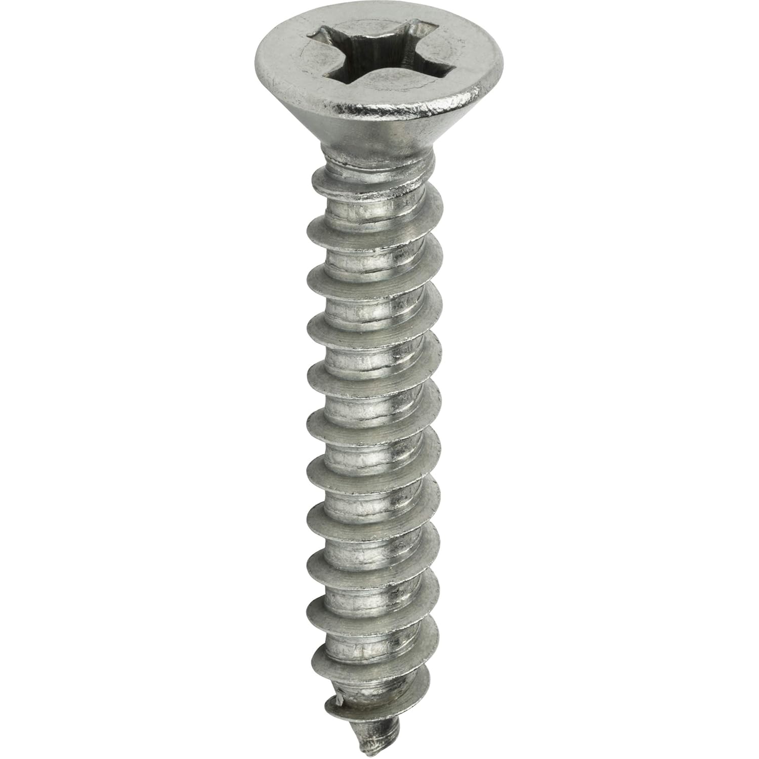 #10 x 2 Flat Head Sheet Metal Screws, Phillips Drive, Stainless Steel 18-8, Full Thread, Bright Finish, Self-Tapping, Quantity 2500 By Fastenere