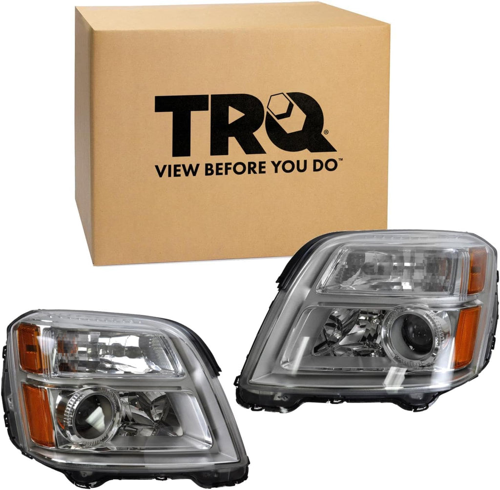 TRQ Driver and Passenger Side Headlight Assembly Set Compatible with 2010–2015 GMC Terrain