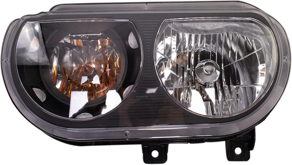 TRQ Driver and Passenger Side Headlight Assembly Set Black Housing Clear Lens Compatible with 08-14 Dodge Challenger Halogen Only