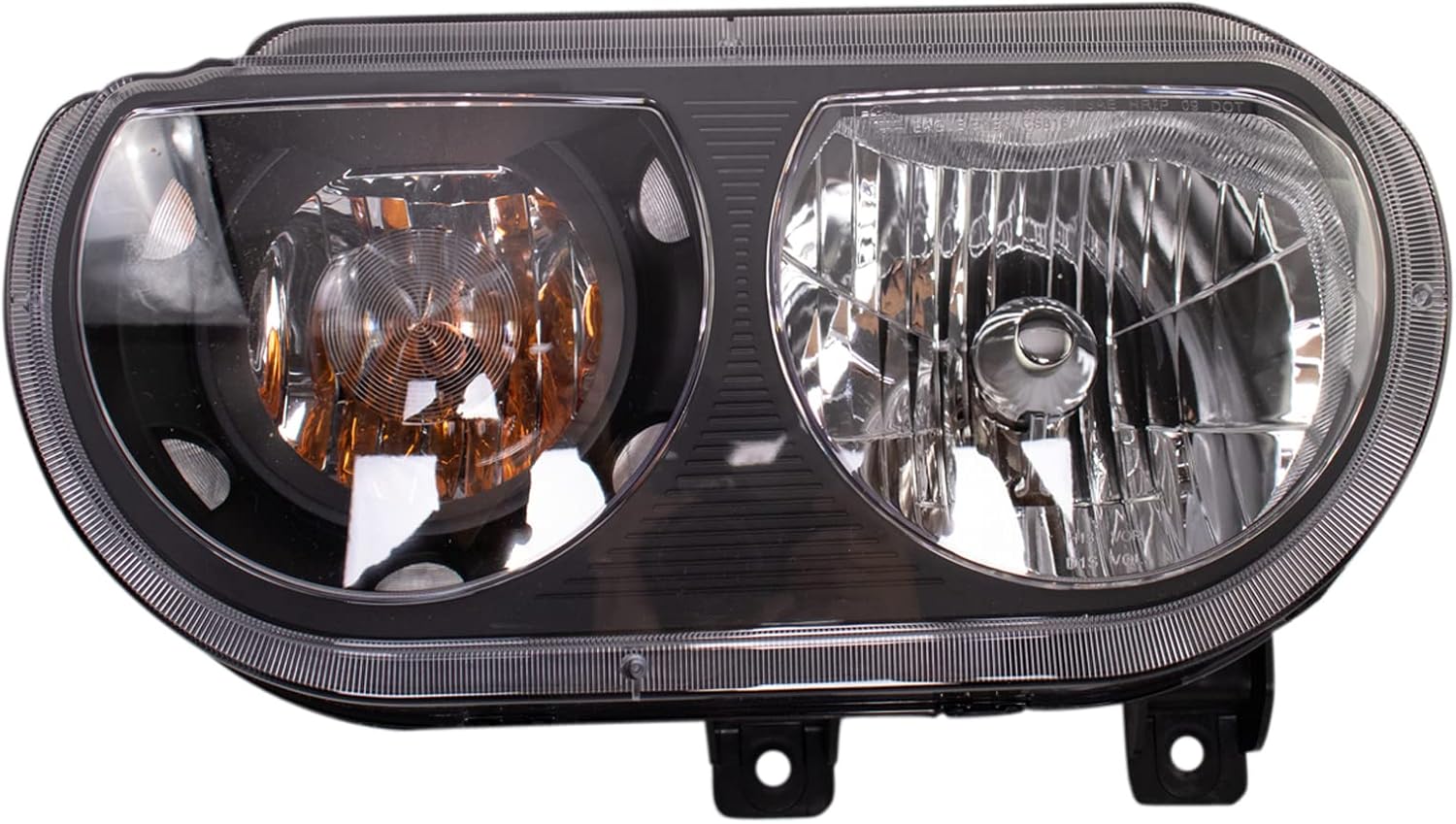 TRQ Driver and Passenger Side Headlight Assembly Set Black Housing Clear Lens Compatible with 08-14 Dodge Challenger Halogen Only