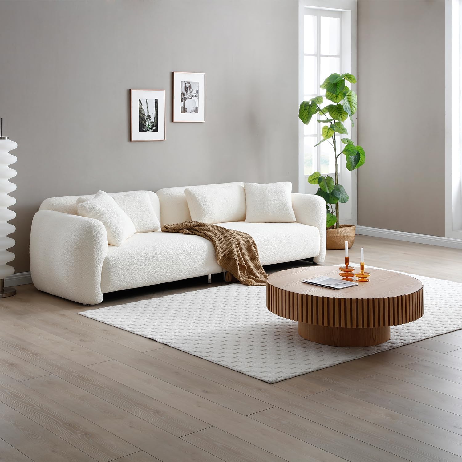 ø39.37'' Oak Round Coffee Table for Living Room Circle Coffee Table Contemporary Wood Coffee Table with Pedestal, Easy Assembly
