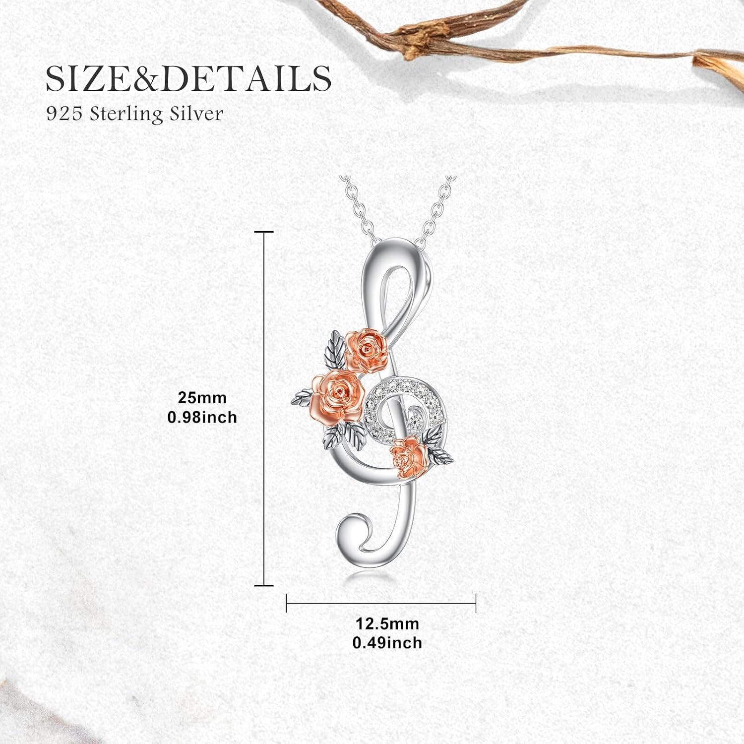 Diamond Music Note Necklace 925 Sterling Silver Treble Clef Pendant Necklace with Lab Grown Diamonds Jewelry Gifts for Women Musician Music Lovers