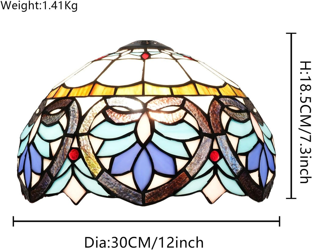 Tiffany Style Lamp Shade, 12 Inch Blue Love Heart Stained Glass Lamp Shade Replacement Pastoral Lamp Cover Accessories Fit for Table Lamp Pendant Light Ceiling Light