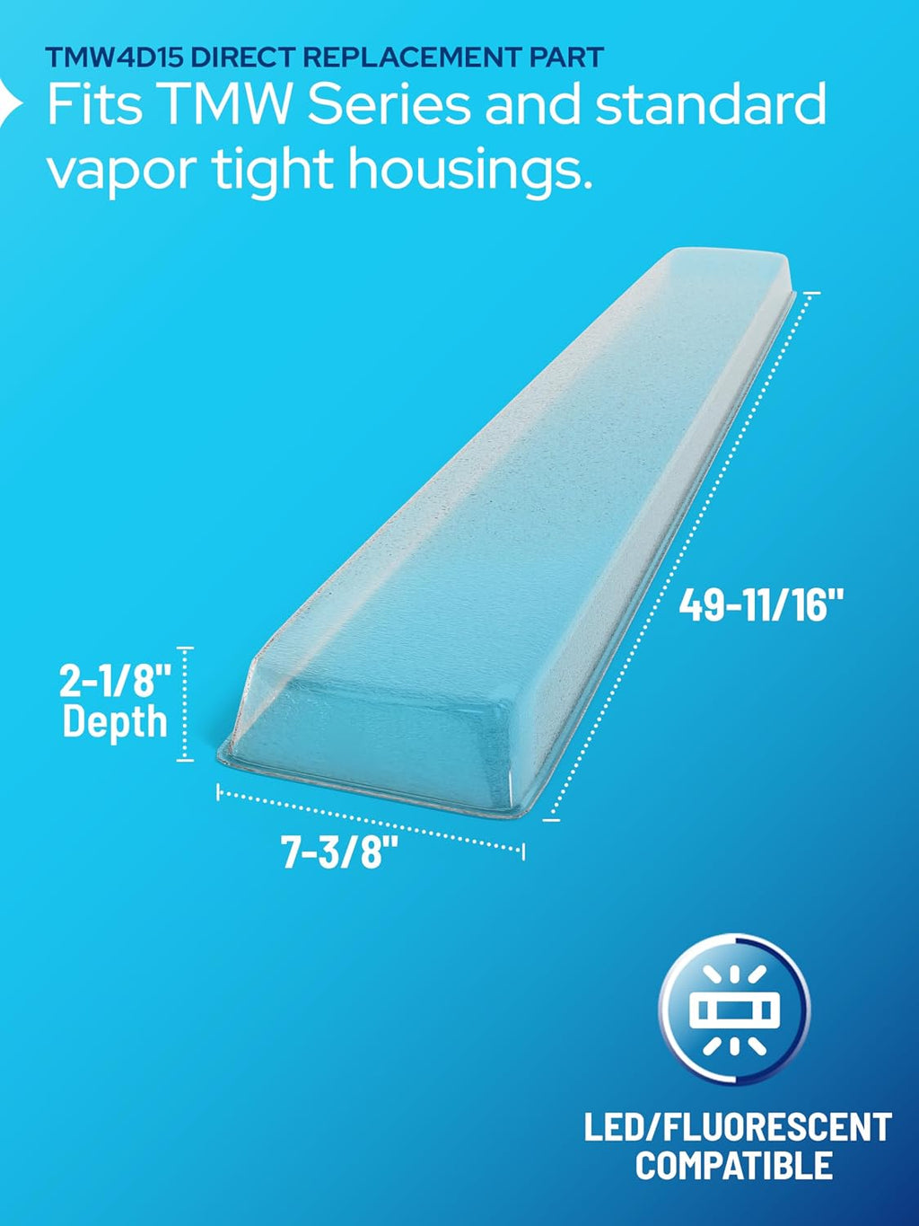 KASTLITE TMW4D15 ALP Vapor Tight LED & Fluorescent Light Covers for Ceiling Lights - Matte Acrylic Light Fixture Cover - Replacement for TMW Series Vapor Tight Lights, 7-3/8'x 49-11/16'x 2-1/8', 4PK