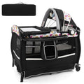 HONEY JOY Pack and Play, 4 in 1 Portable Baby Crib Playpen w/Bassinet, Changing Table, Canopy, Mattress, Music Box, Storage Bag, Foldable Pack n Play Nursery Center for Infant Boys Girls(Yellow)