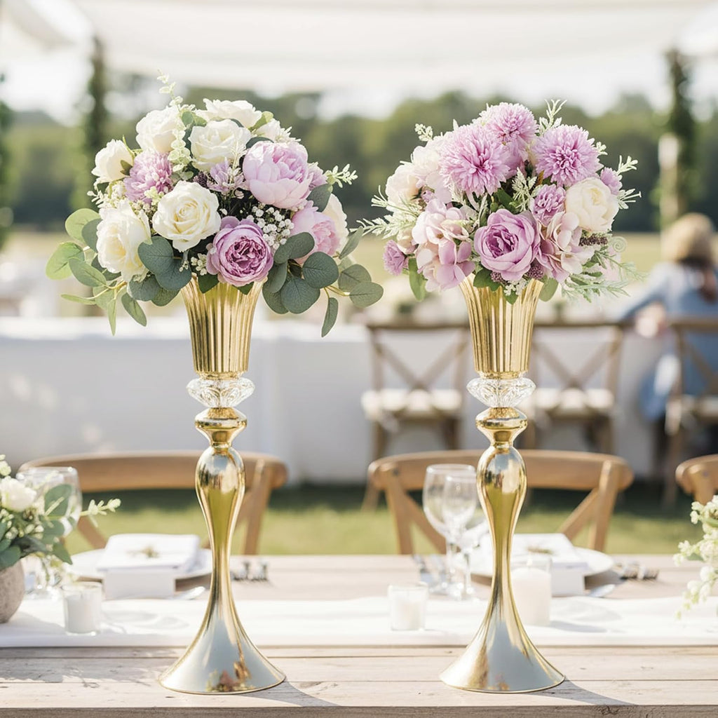 Metal Wedding Flower Vases for Tables - 22' Tall Elegant Table Centerpiece Vases, Gold Trumpet Flower Stands for Anniversary Ceremony Birthday Party Event Wedding Home Decorations (10, Gold)