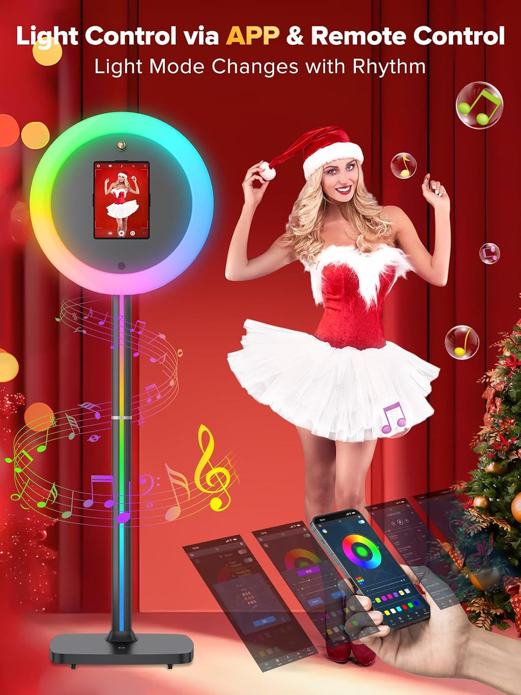 Photo Booth Machine for Weddings & Events - NESON Portable Selfie Machine, Professional RGB Lighting for Guest Interaction, Fits All iPad Pro/Air Models