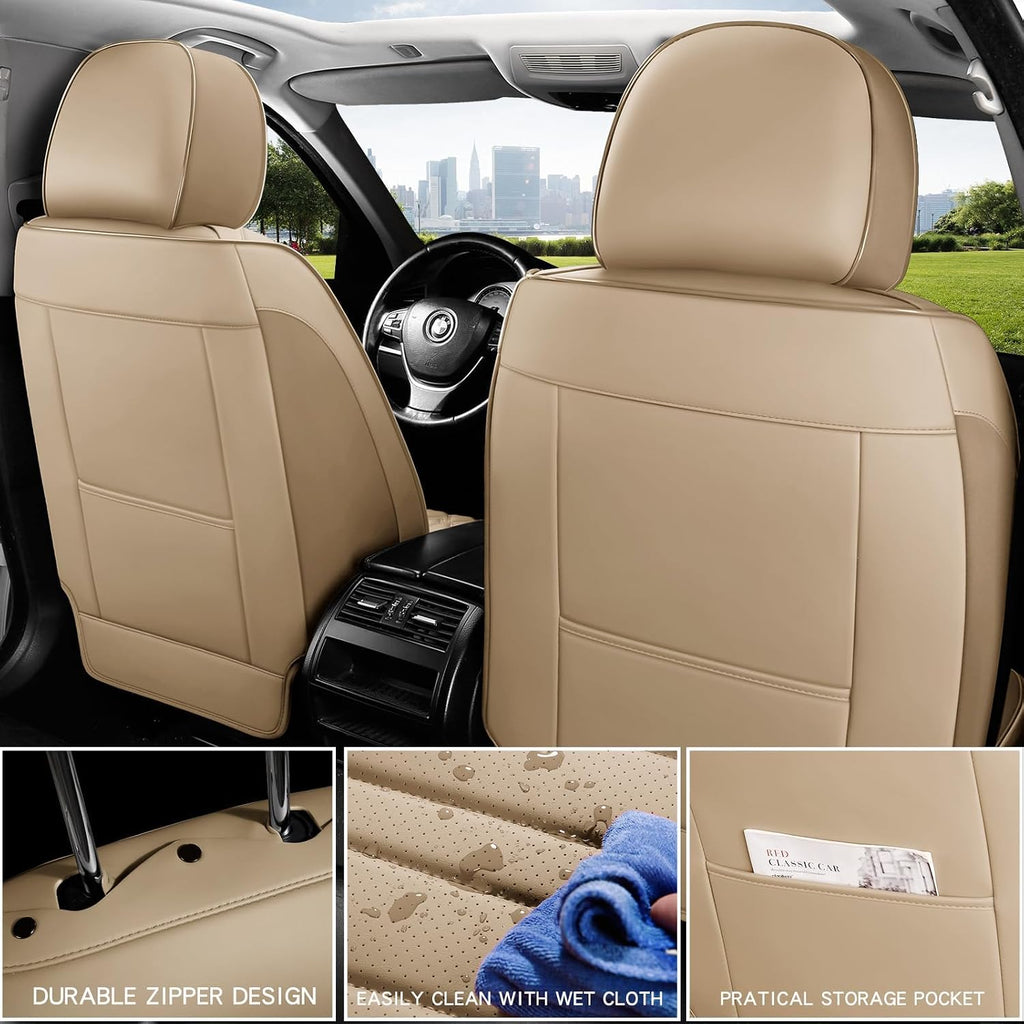 MINGBRON Car Seat Covers,Car Seat Protector Waterproof,Seat Covers Full Set, Car Seat Protectors,Automotive Seat Covers Fit for Most Cars Beige