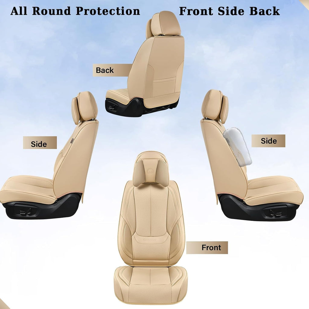 Coverado Universal Seat Covers Full Set, 5 Seats Universal Seat Covers for Cars, Waterproof NAPPA Leather Car Seat Covers with Head Pillow, Seat Protectors Fit for Most Sedans SUV Pick-up Truck, Beige