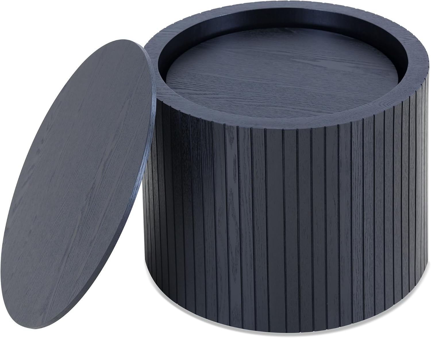 Nesting Coffee Table Set of 2,Modern Round Wooden Coffee Tables with Storage,Luxury Fluted Side Table Accent End Table for Small Space Living Room Apartment (19.17')