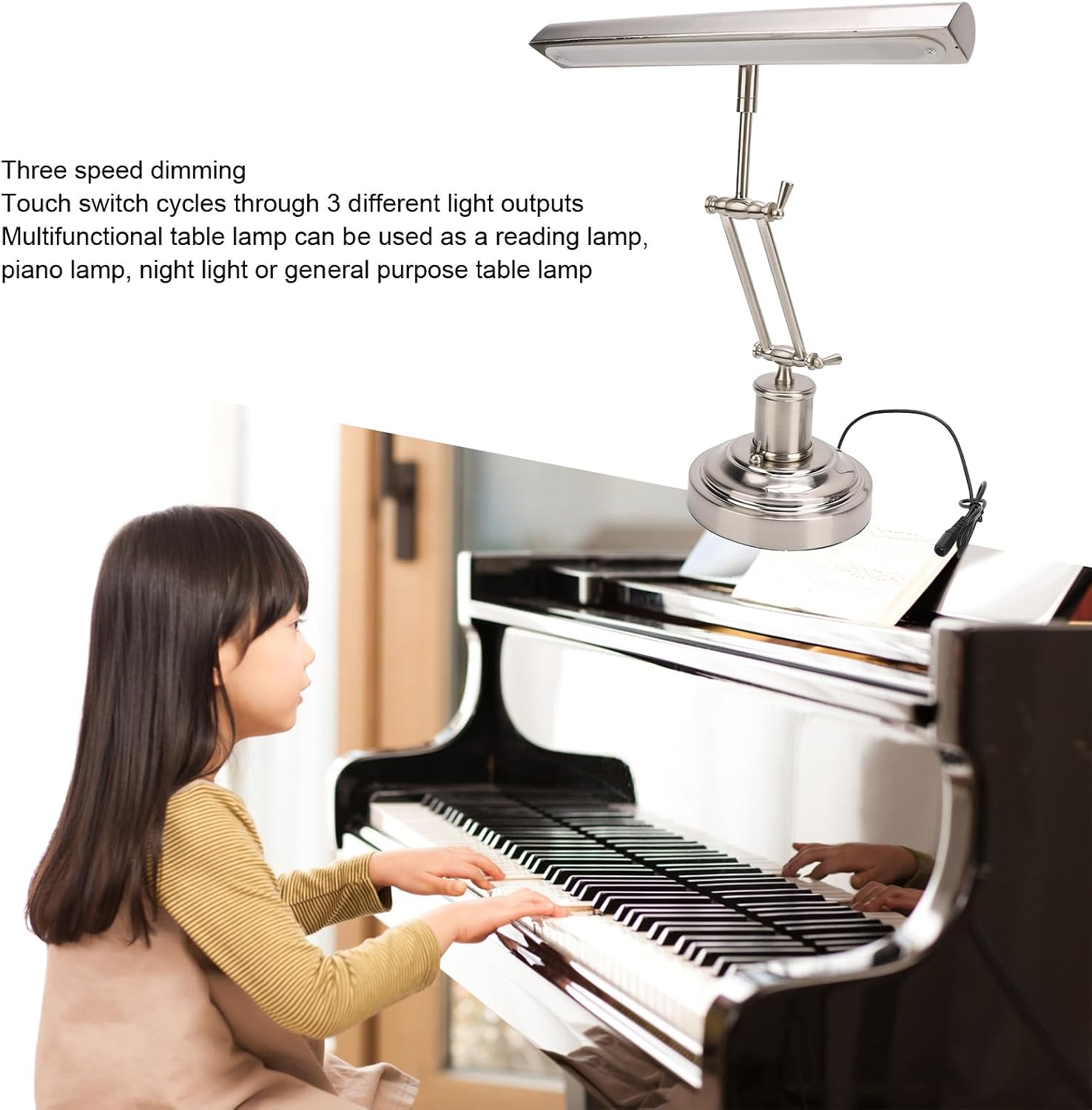 PUSOKEI Piano Light, Retro Lamp Bankers Lamp, 2700K, Touch Dimmable Music Stand Light Retro Piano Lamp for Reading Piano Bedside, Eye Guard Double Lamp Arm Design (US Plug)