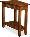 Leick Home Slate End Table, Solid Wood, Narrow Wedge Shape, Slate Tile Insets, Bottom Display Shelf, Easy-Assembly, Rustic Oak, 23.5 in. L x 17 in. W x 24 in. H, 10056