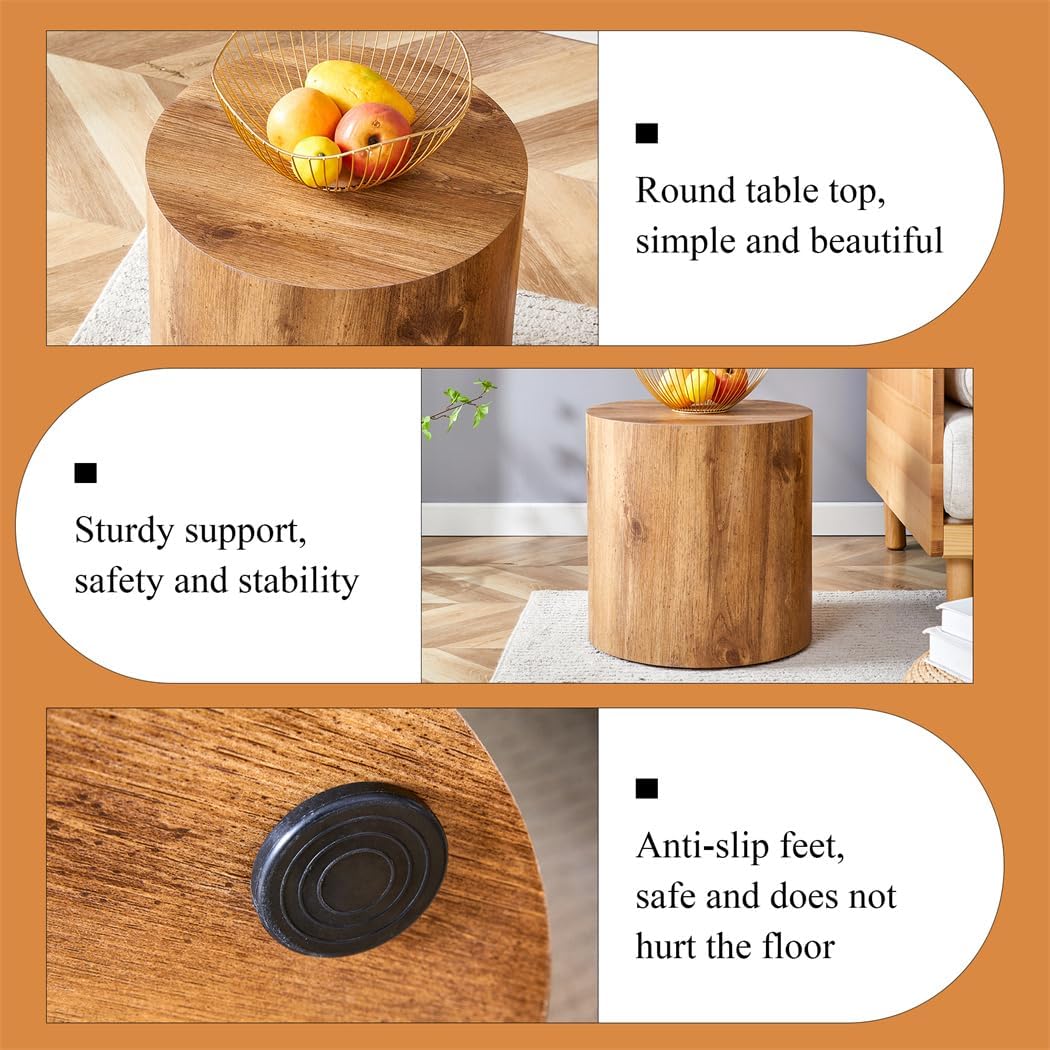 Round Side Table, End Table Living Room Table, Sofa Couch Bedside Table, Nightstand for Small Spaces, No Assembly Required - Ready to Use