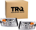 TRQ Driver and Passenger Side Headlight Assembly Set Compatible with 08-10 Dodge Dakota without Black Bezel 11 Ram Dakota without Black Bezel